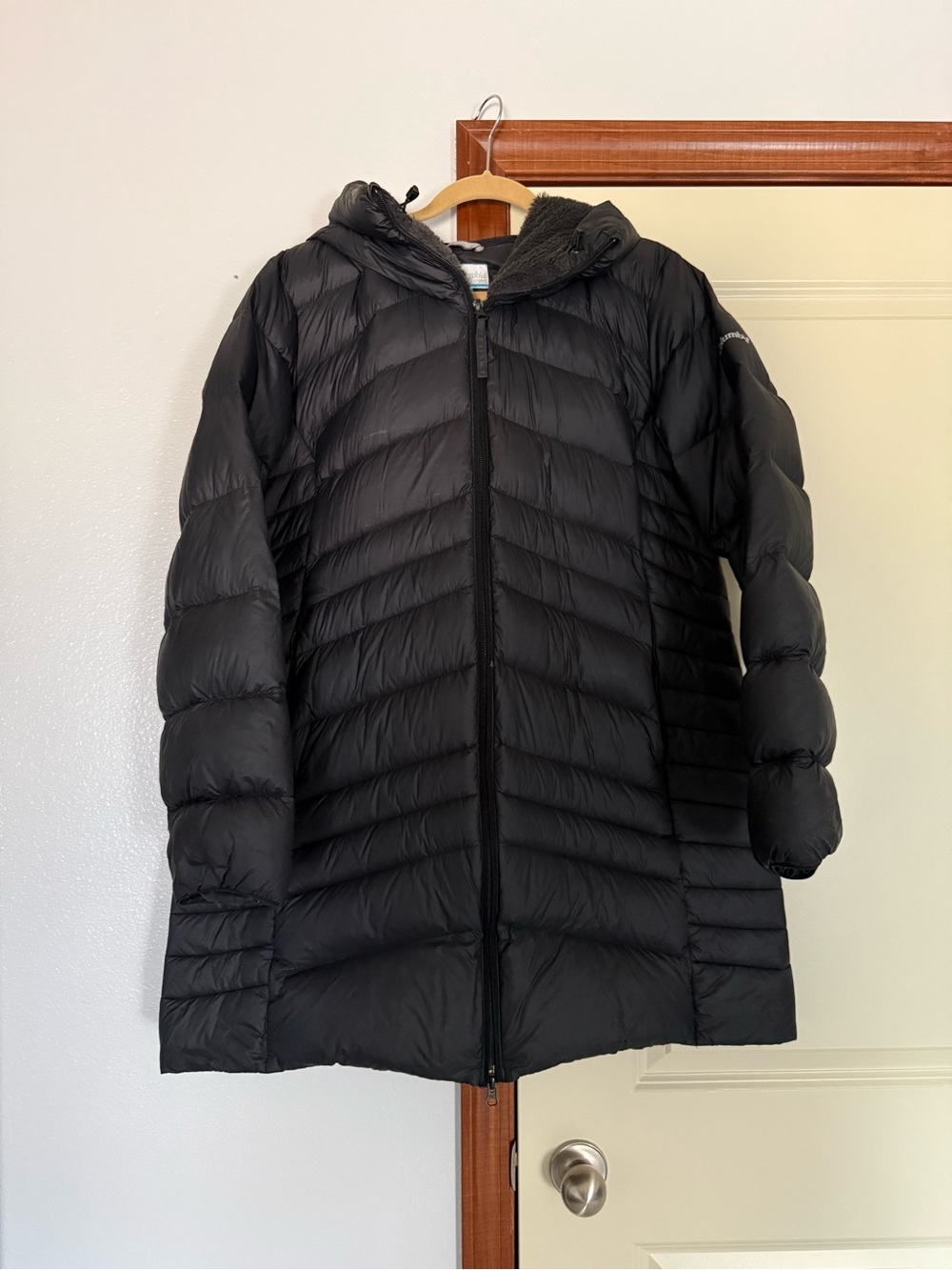 Columbia Black Long Puffer Coat with Hood